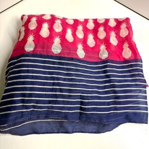 Talbots Women's Pink and Blue Pineapple Print Silk Cotton Scarf